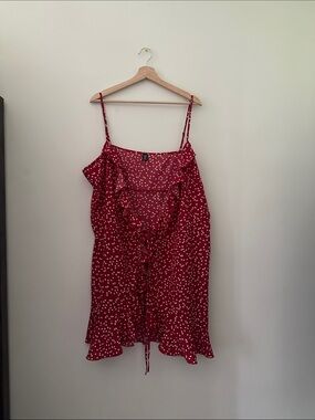 SHEIN Red Heart-Print Ruffle Slip Dress